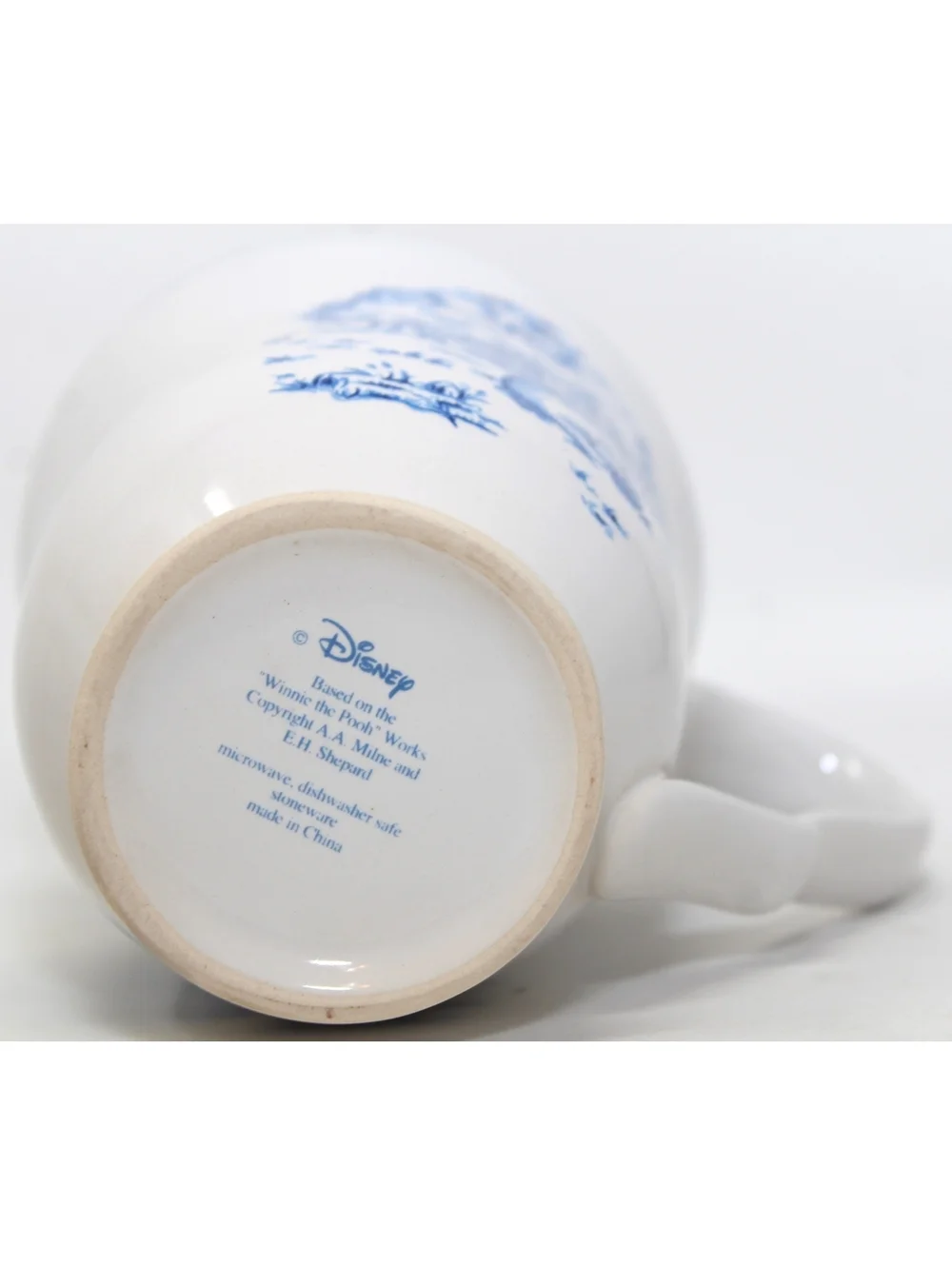 VTG Disney Winnie the Pooh Blue Toile Dinnerware Cups 4 Pcs Stoneware Handle Mug